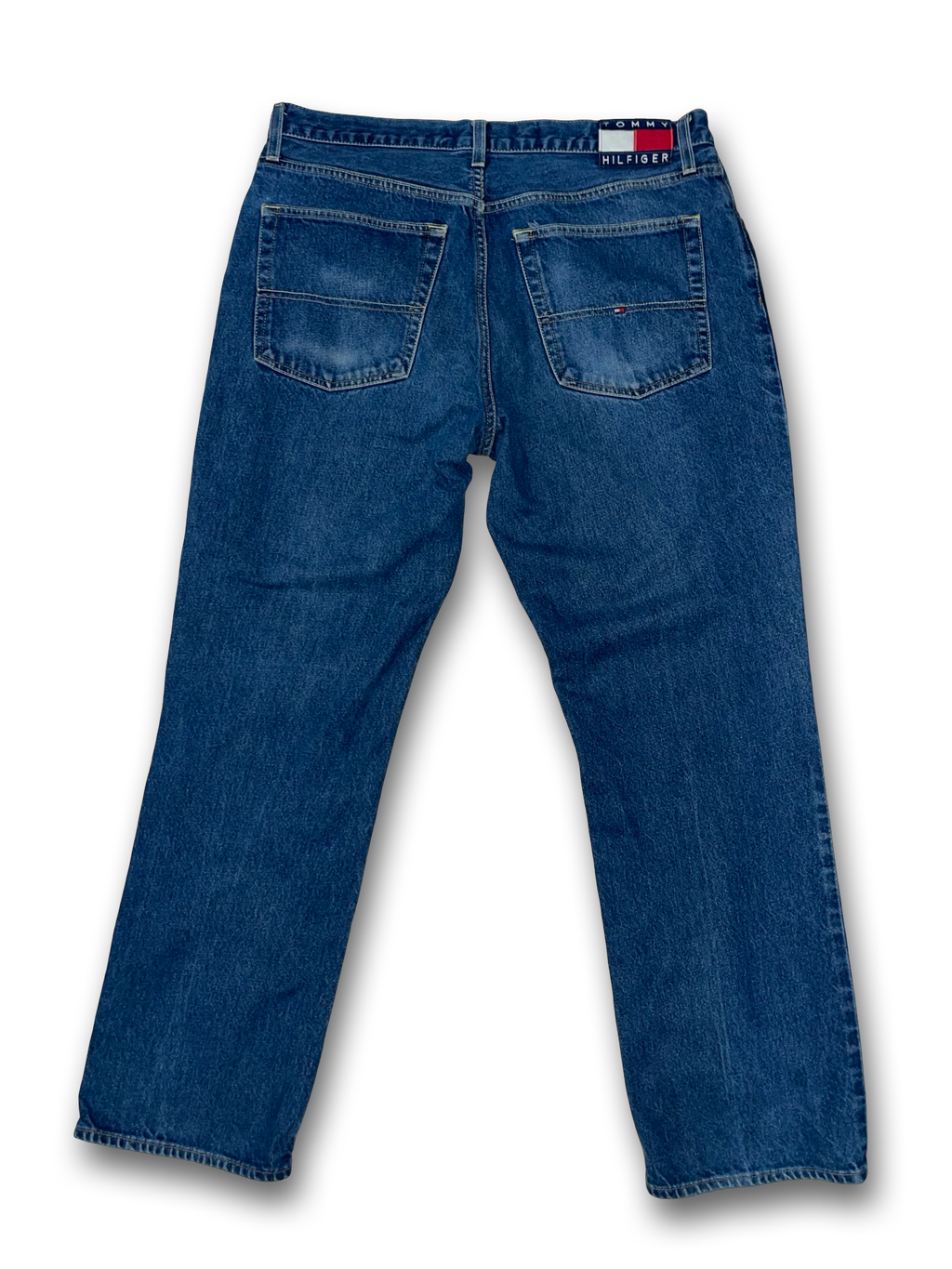 Vintage 90s Tommy Hilfiger Dark Wash Denim Flag Logo Mens 36x32