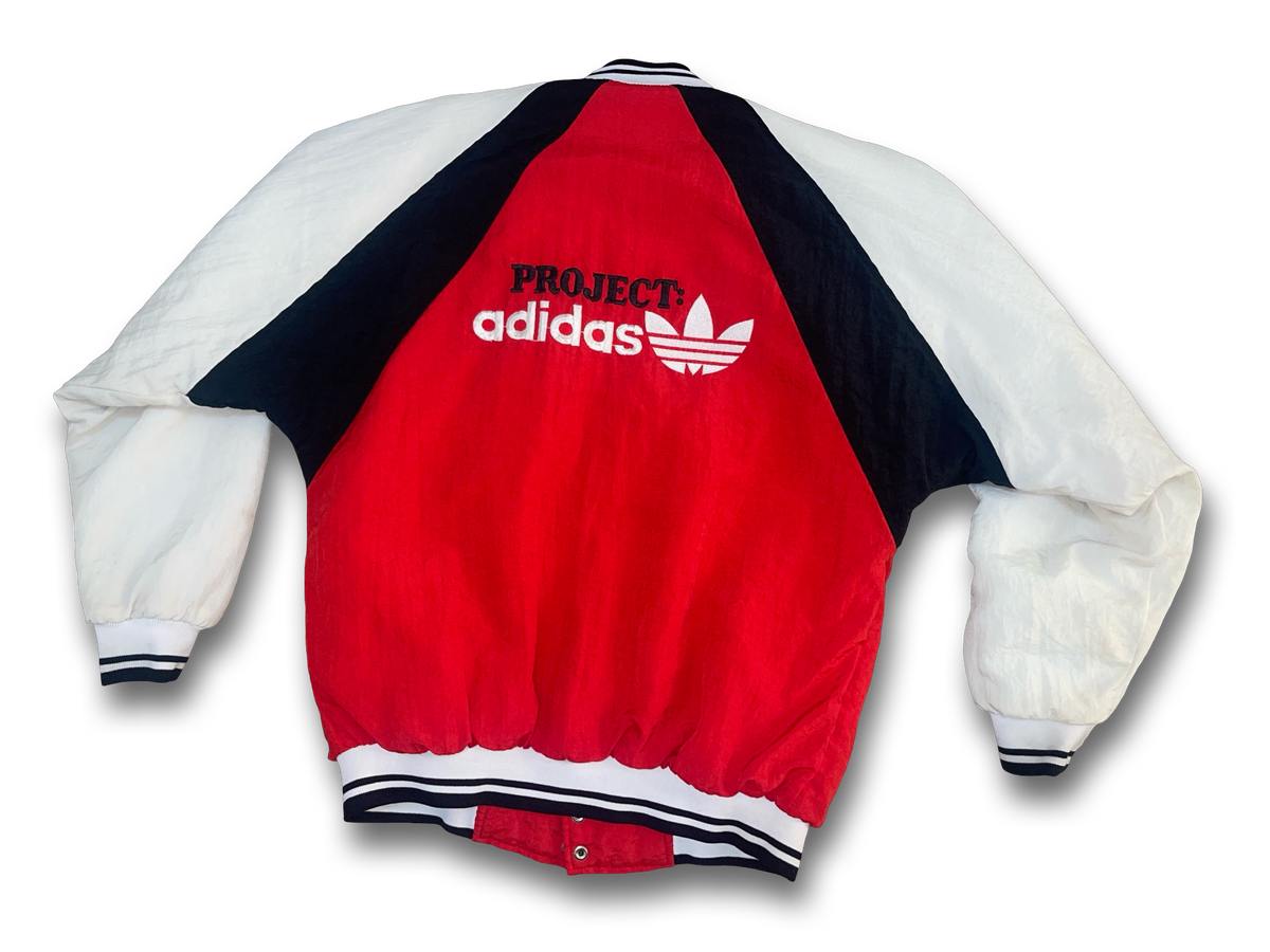 Vintage 80s Adidas Project Sports Spectacular Bomber Jacket Red White Men’s Size Medium
