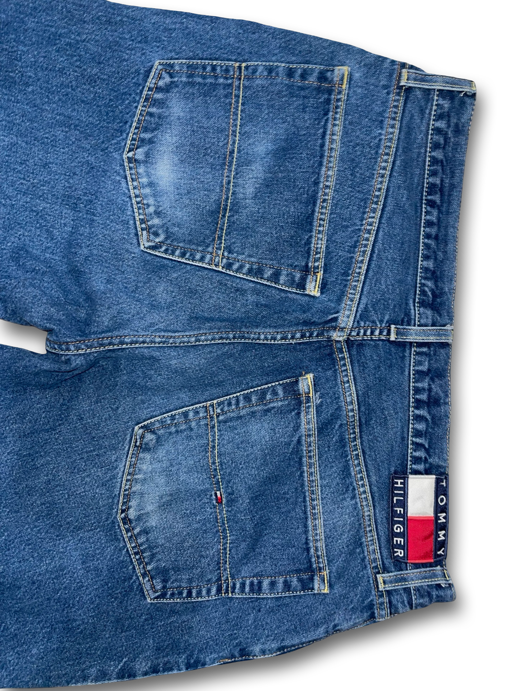 Vintage 90s Tommy Hilfiger Dark Wash Denim Flag Logo Mens 36x32