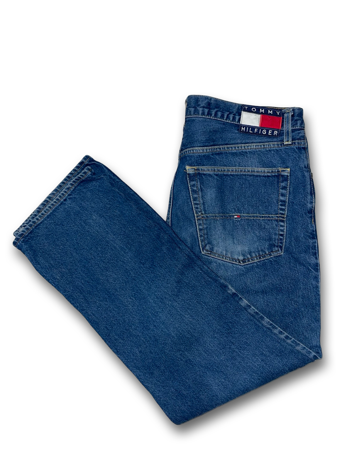 Vintage 90s Tommy Hilfiger Dark Wash Denim Flag Logo Mens 36x32