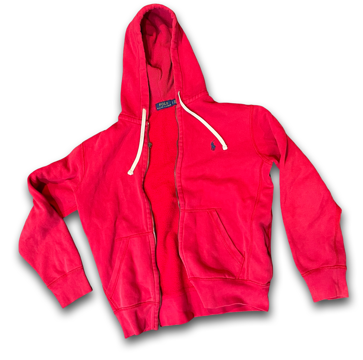 Y2k Polo Ralph Lauren Full Zip Red Hoodie Navy Pony Logo Men’s Size Small