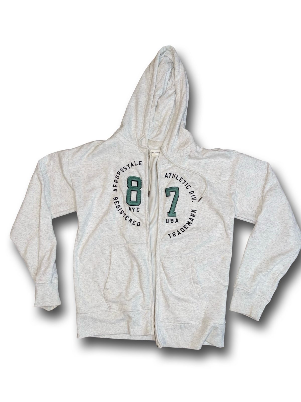 Vintage Y2K Aeropostale Grey Zip-Up Hoodie Men Size Small