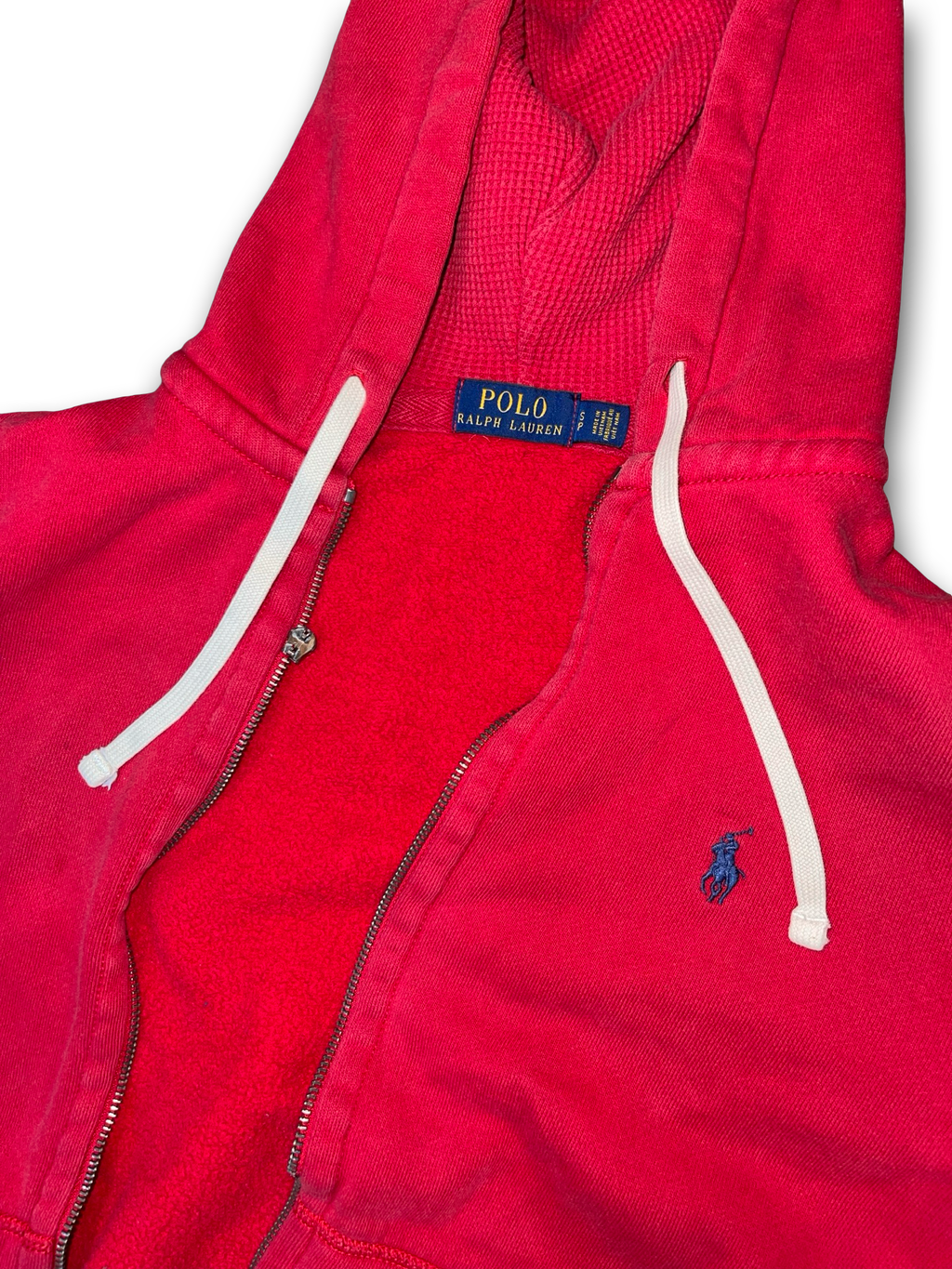 Y2k Polo Ralph Lauren Full Zip Red Hoodie Navy Pony Logo Men’s Size Small