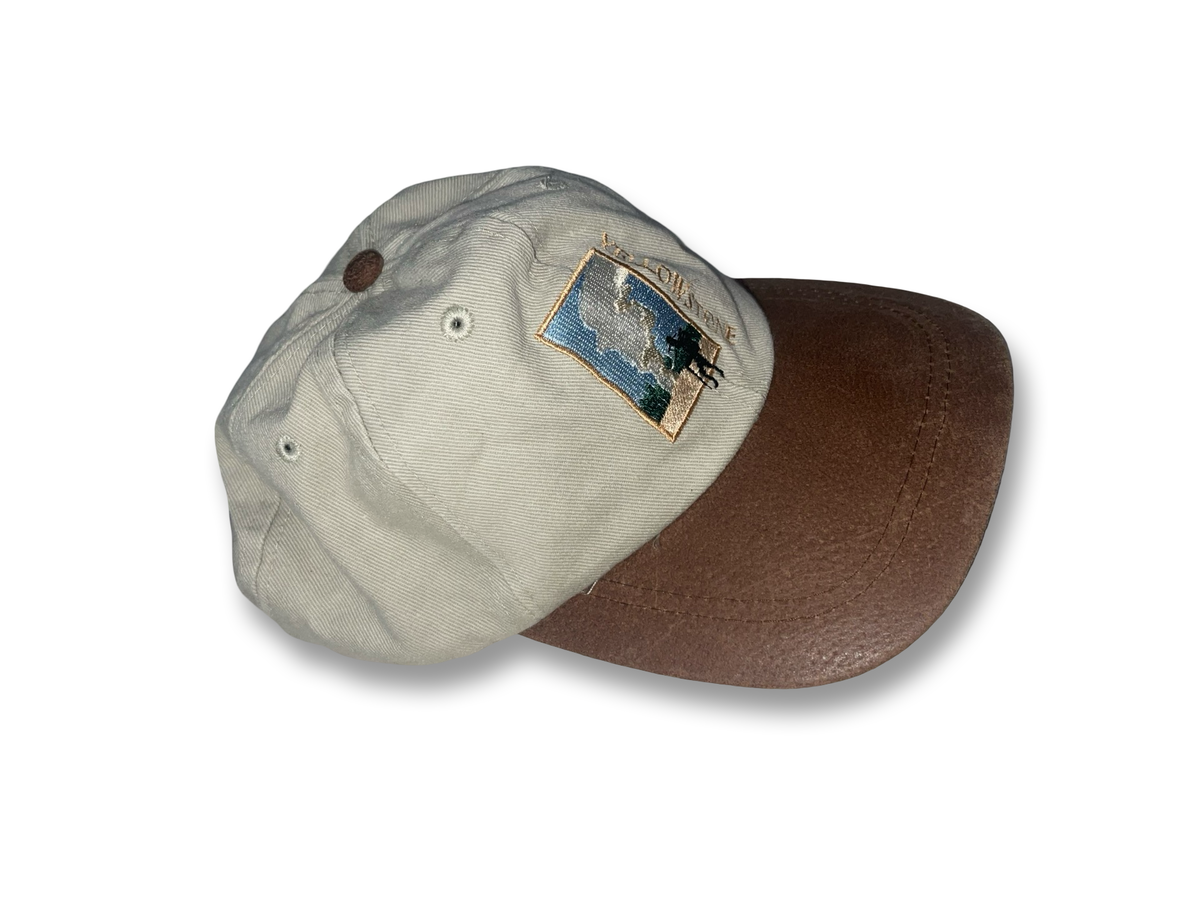 Vintage 90s Yellowstone National Park Hat Cap Embroidered Leather Bill Strapback